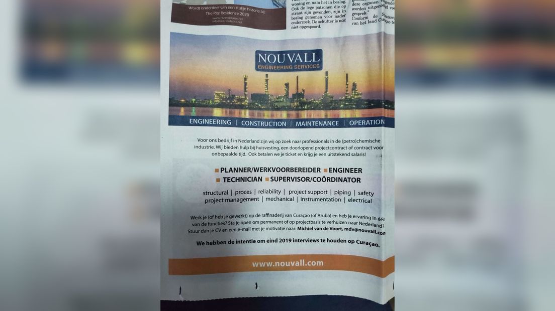 Advertentie van Nouvall in het Antilliaans dagblad