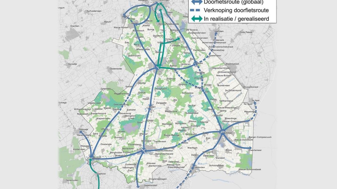 De toekomstige doorfietsroutes in Drenthe (Rechten: Provincie Drenthe)