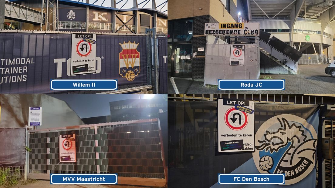 Bordjes bij de stadions van clubs in de Keuken Kampioen Divisie