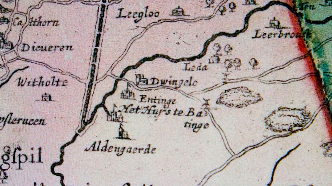 Detail van de kaart met de toren van Dwingeloo (Rechten: Drents Archief)