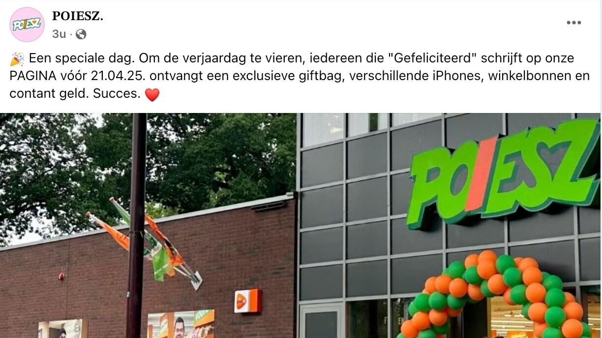 Een voorbeeld van een nepaccount van Poiesz