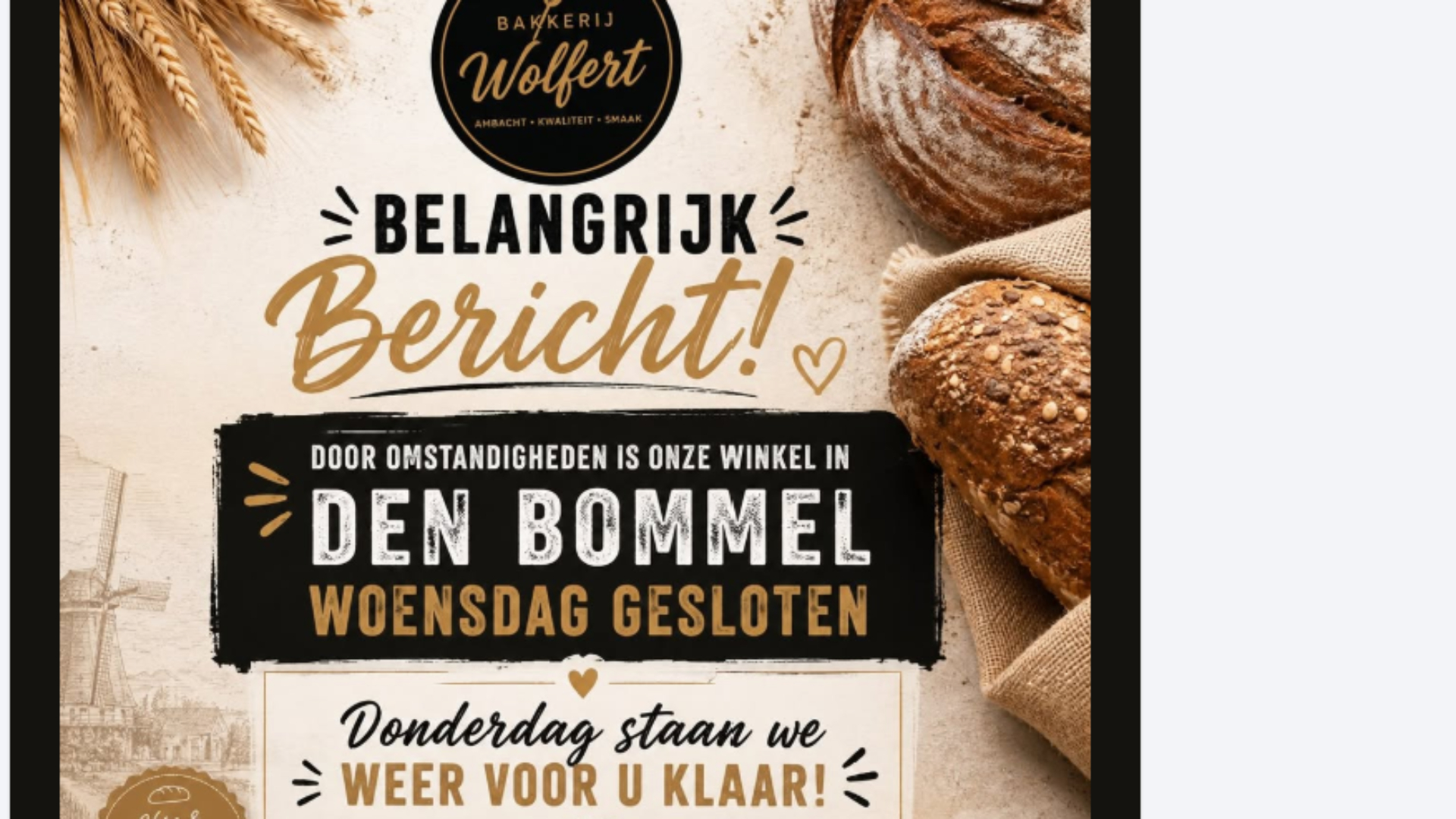 De mededeling van bakker Wolfert in Den Bommel.