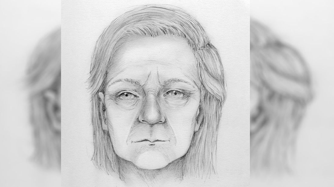 Tekening van de dode vrouw Westdorpe in de hoop haar identiteit te achterhalen