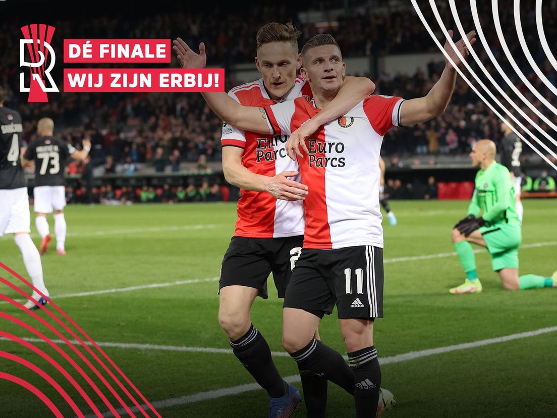 Bryan Linssen viert een Europese goal in het shirt van Feyenoord