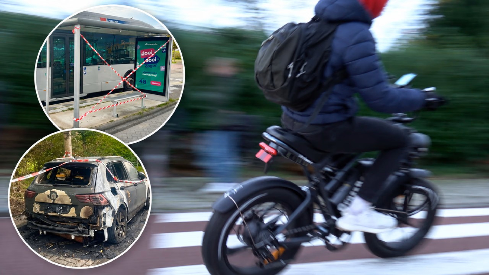 Een bushokje werd vernield en een auto ging in vlammen op