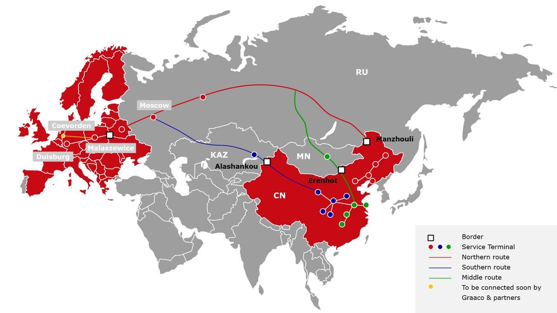 De routes van Coevorden naar China (foto Graaco)