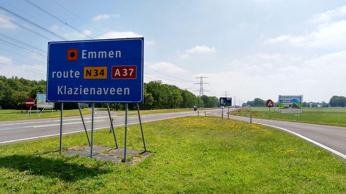 De N34 bij Emmen-West (Rechten: RTV Drenthe/Erwin Kikkers)