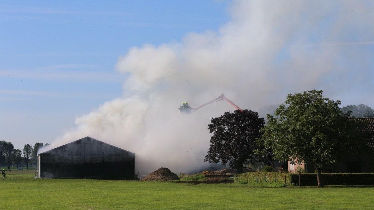 Grote rookwolken boven Delwijnen door schuurbrand