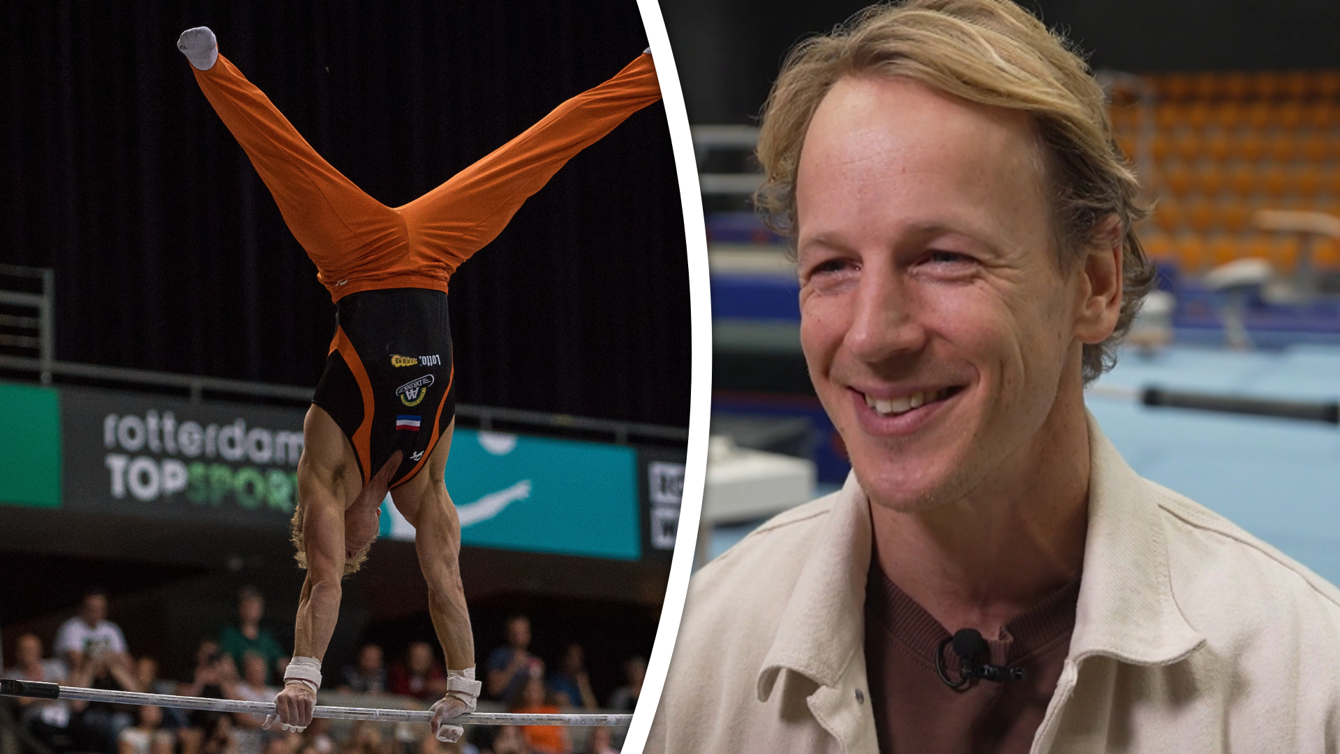Epke Zonderland, links in actie tijdens zijn carrière, wordt toernooidirecteur in Rotterdam.