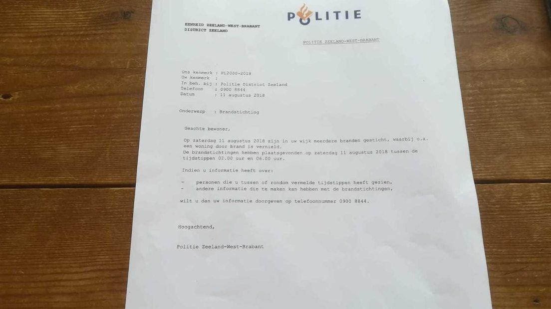 De brief die bewoners ontvangen hebben