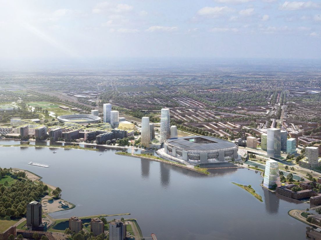 Het nieuwe stadion Feyenoord City was gepland in de oksel van de Maas