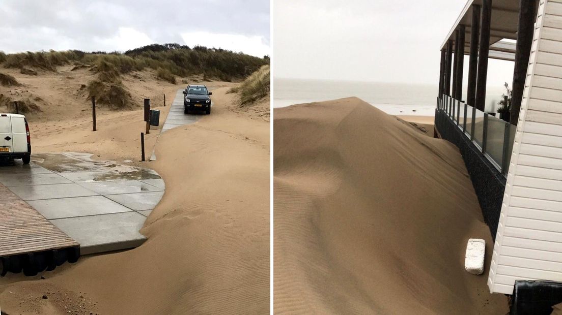 Strandpaviljoen Strand Ruig na stormen Ciara en Dennis