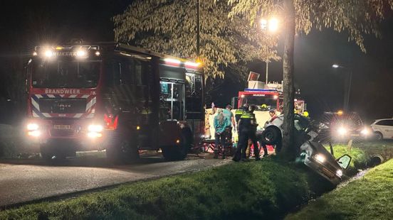 Automobilist ernstig gewond na frontale botsing tegen boom.