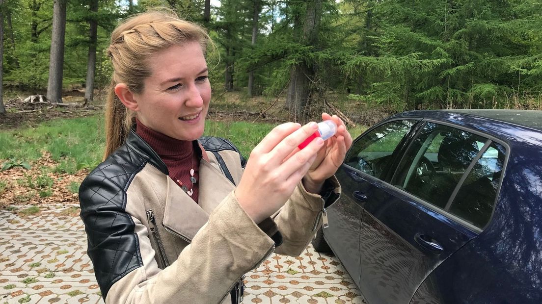 Tekendeskundige Helen Esser onderzoekt voor het RIVM en de Wageningen Universiteit de verspreiding van teken met het hersenvliesontstekings-virus (Rechten: RTV Drenthe / Hielke Meijer)