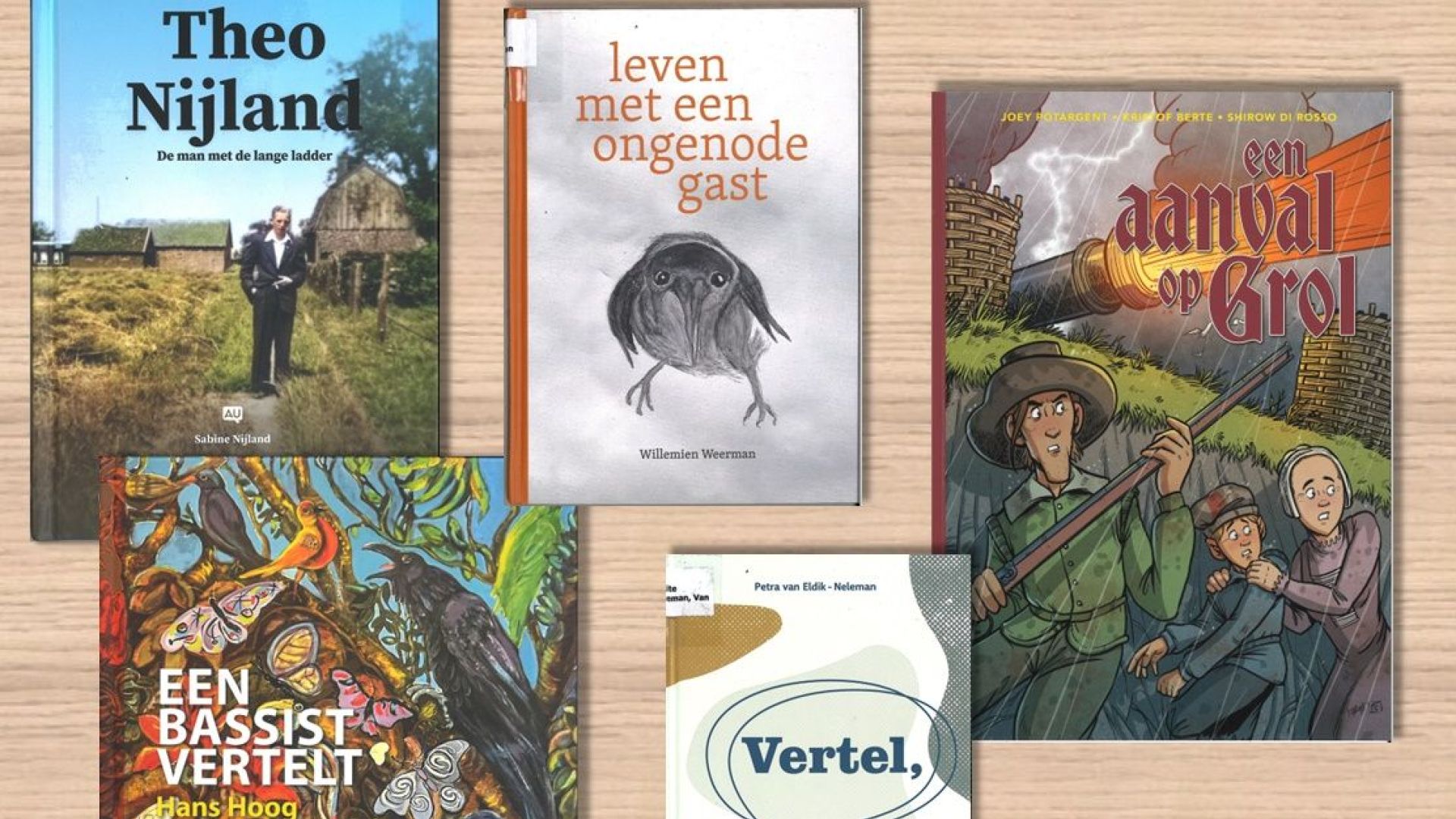 De 4 titels van de genomineerde boeken.