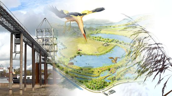 Grote wasmachine werkt aan een nieuw vogelparadijs tussen Leuth en Erlecom