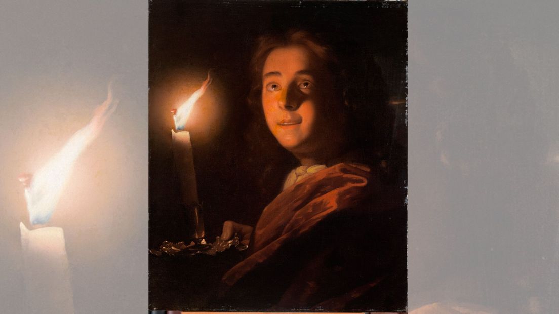 Lachende jongeman bij kaarslicht, Godfridus Schalcken, ca. 1695-1700 /