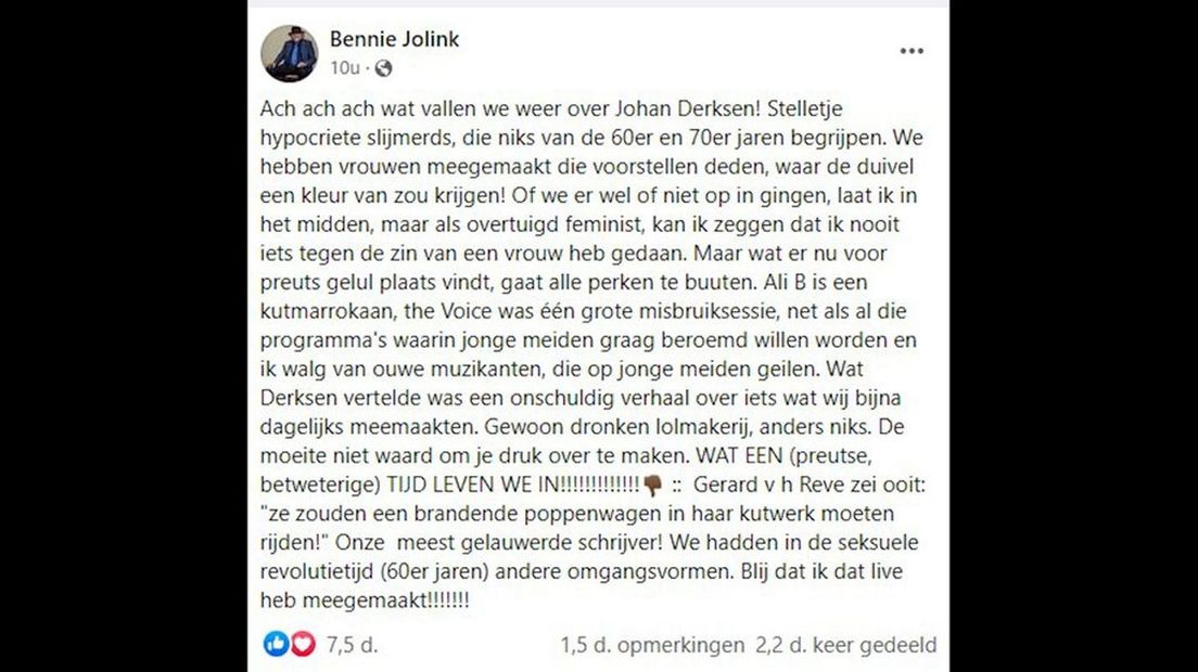 De post van Jolink op Facebook.