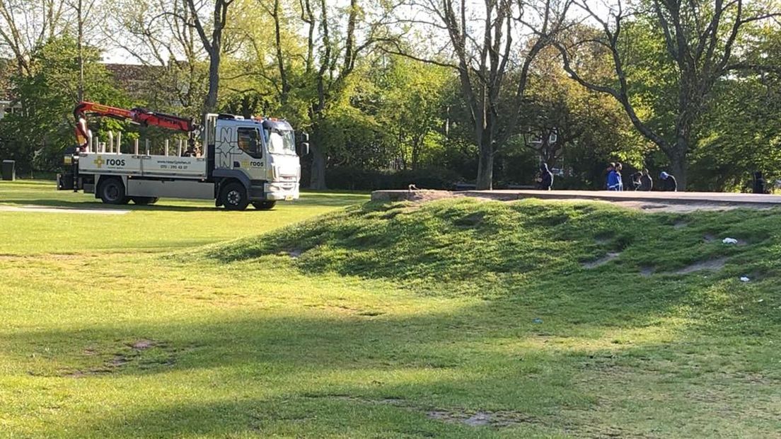 De opbouw van het podium voor de manifestatie is gisteren begonnen.