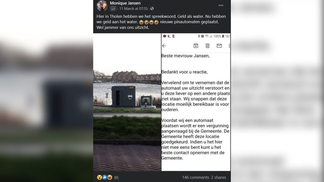 Het bericht dat Monique Jansen op 'Thoolsekiekjes' plaatste