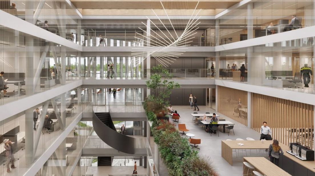 De binnenzijde van het nieuwe politiebureau in Den Haag