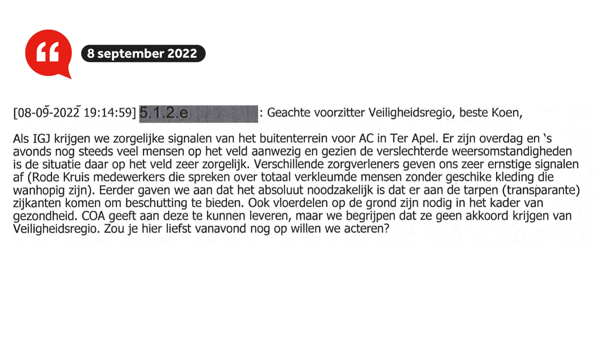 Eén van de berichten waarbij hoofdinspecteur Angela van der Putten aandringt op verbetering