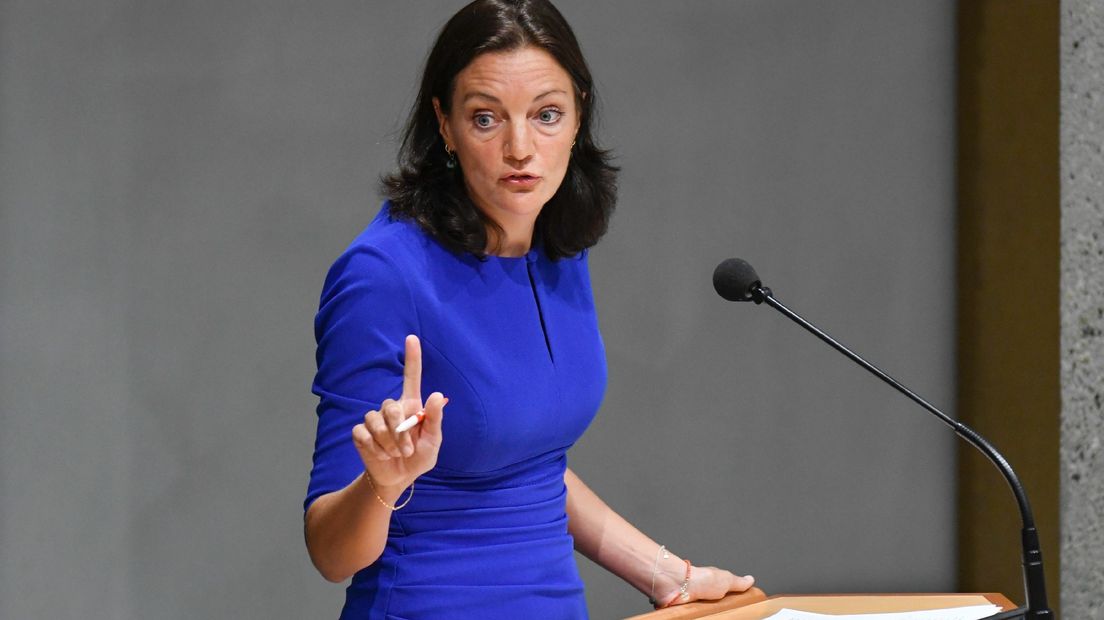 Sandra Beckerman tijdens een debat in de plenaire zaal van de Tweede Kamer