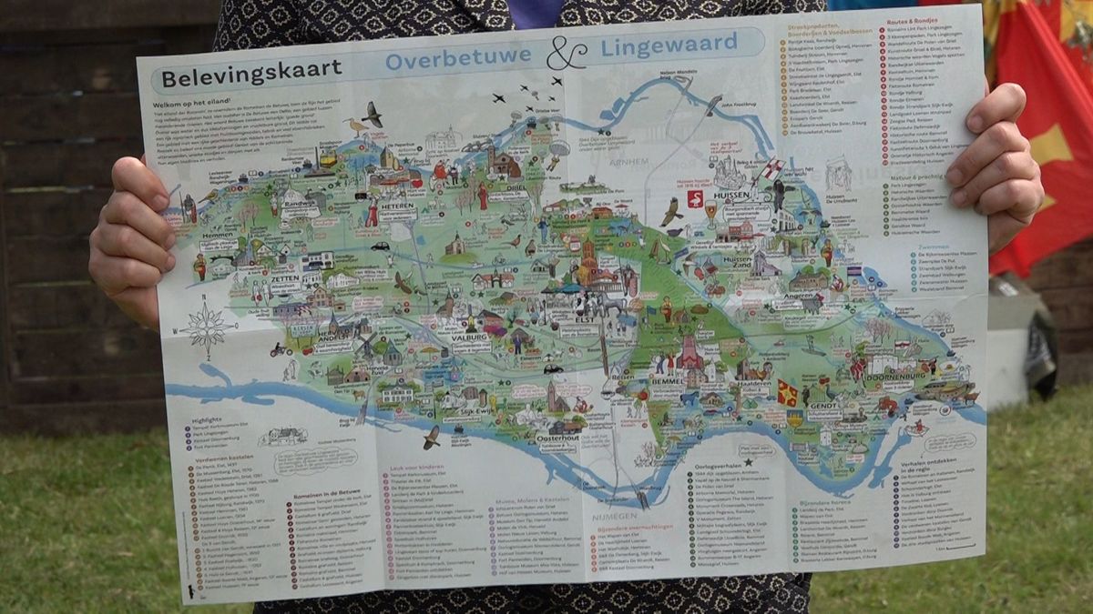 Handgetekende 'Efteling-plattegrond' voor Overbetuwe en Lingewaard