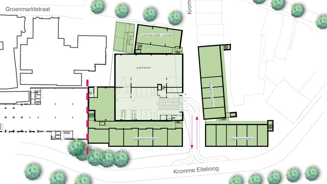 voorlopige plattegrond ontwerp Kromme Elleboog en Groenmarkt (afbeelding: gemeente Meppel)