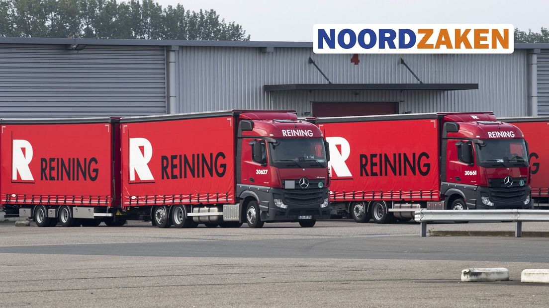 Vrachtwagens van transportbedrijf Reining in Hoogezand.