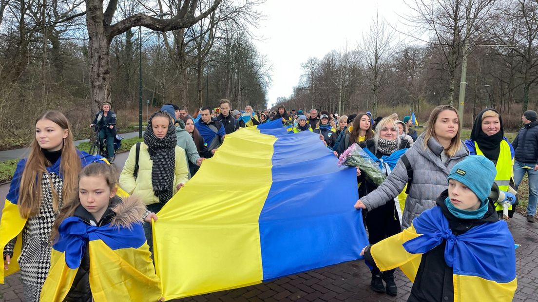 Protestmars vanwege een jaar oorlog in Oekraïne