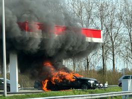 Vlammenzee bij tankstation langs snelweg