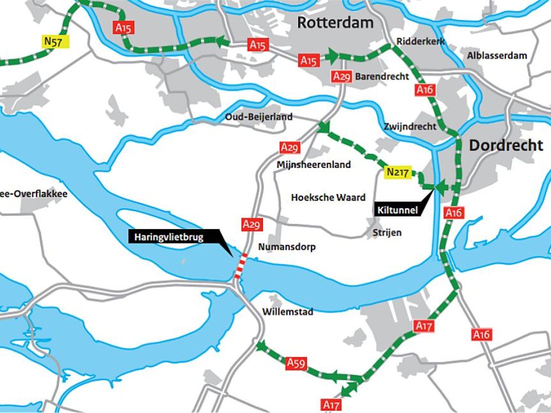 De omleidingsroute volgens Rijkswaterstaat