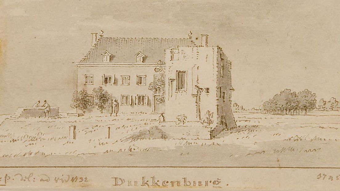 Een tekening van Kasteel Dukenburg