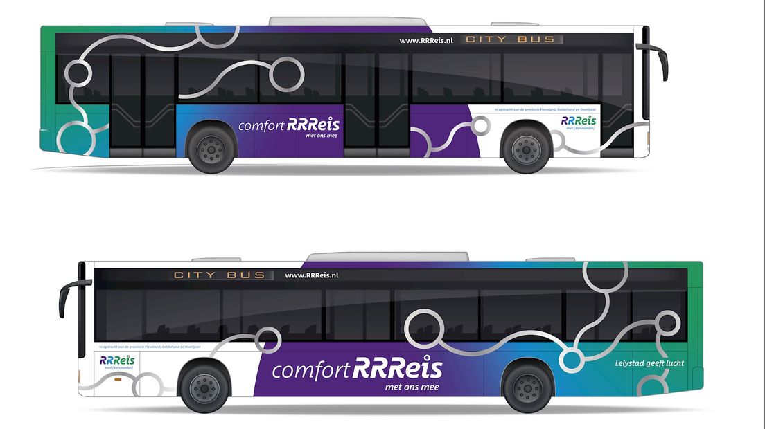 De nieuwe huisstijl van de bussen die vanaf 2020 in in het regionale vervoer rijden