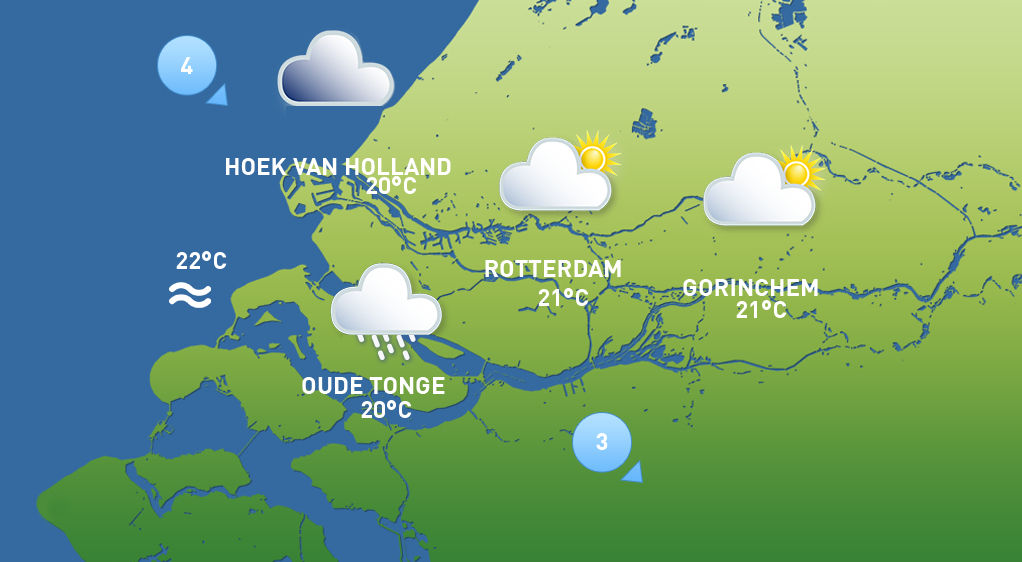 De weerkaart van donderdag 23 juli