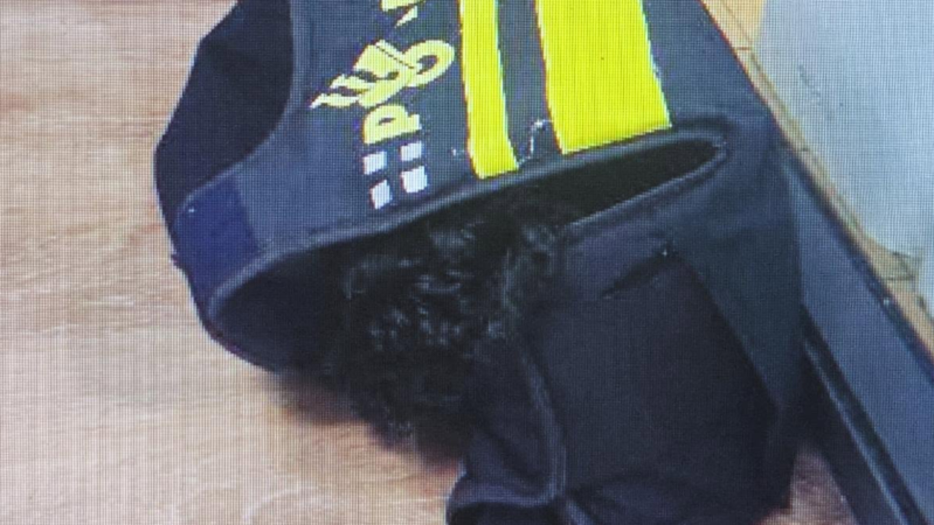 In beslag genomen puppy valt in slaap onder politieuniform