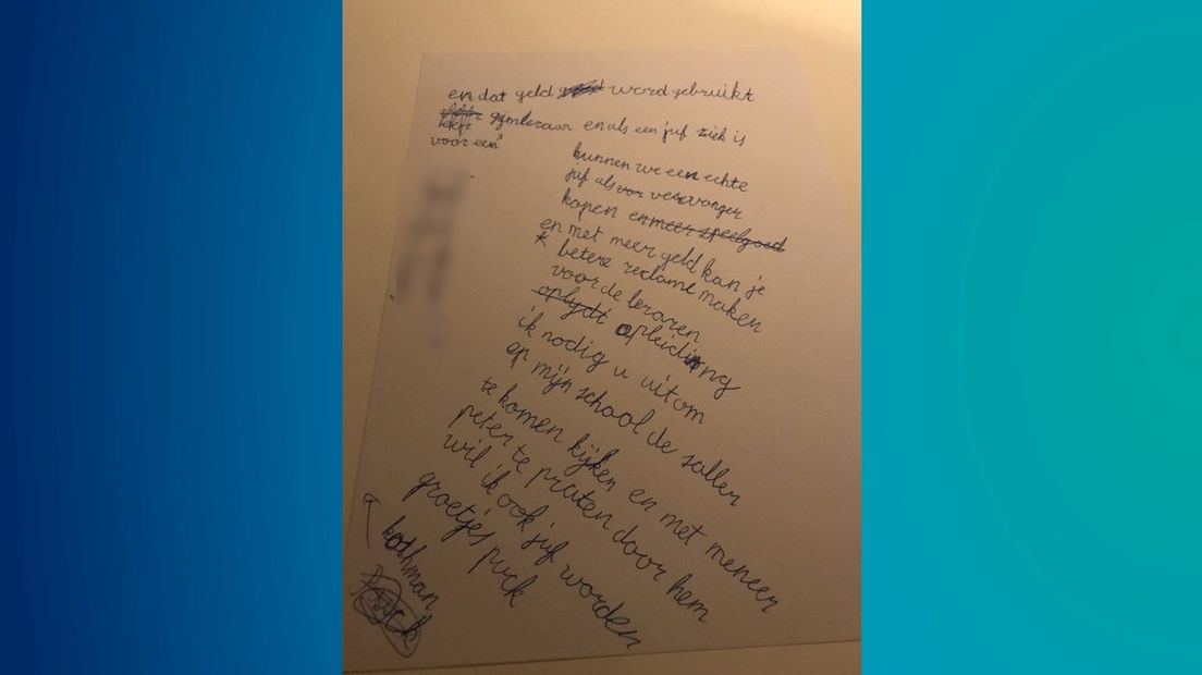 8-jarige Puck schreef deze brief naar Mark Rutte over het lerarentekort