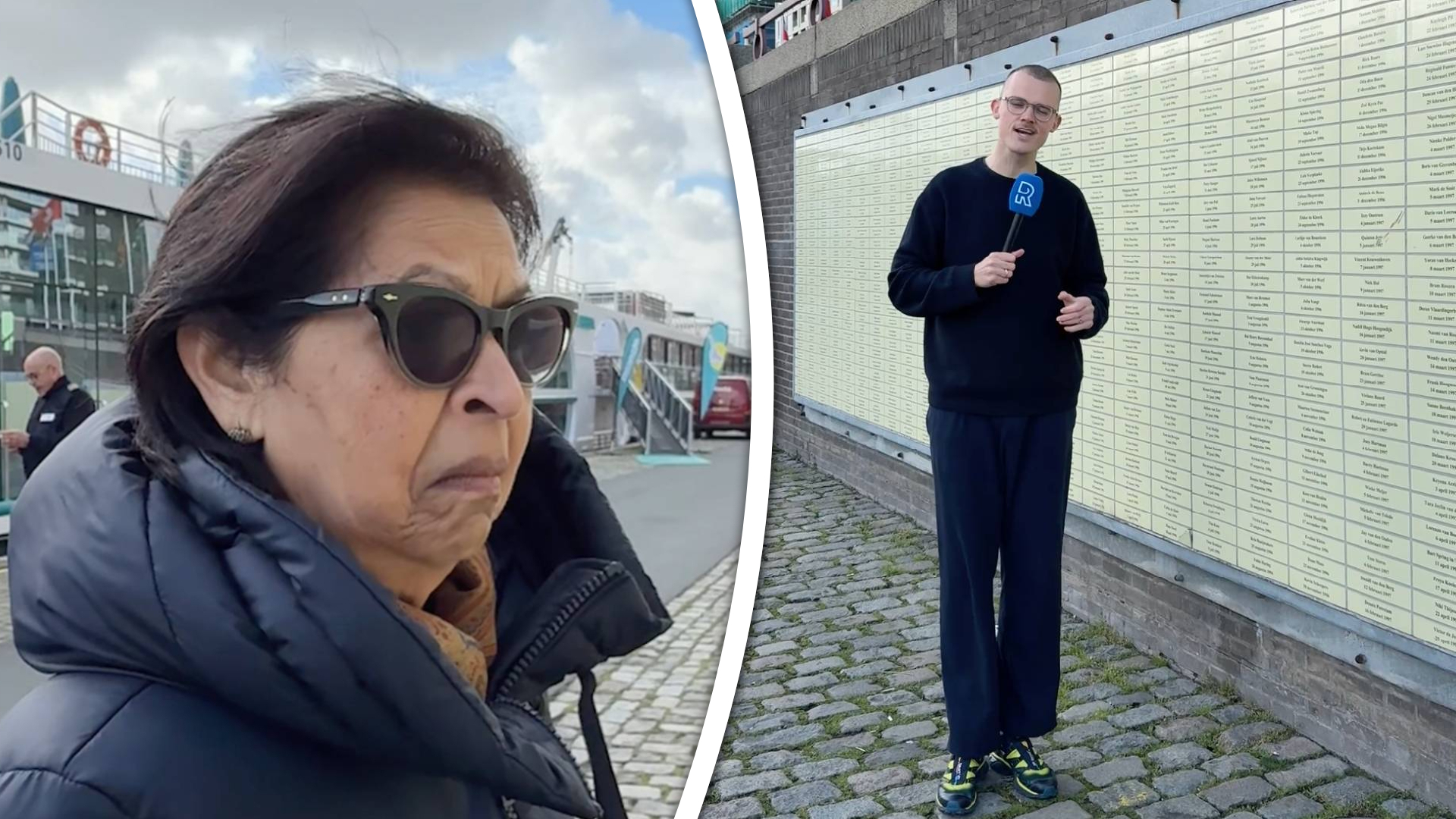 De naam van Rijnmond-verslaggever Rob van Groeningen staat ook op de muur, maar een vrouw is daar niet van onder de indruk