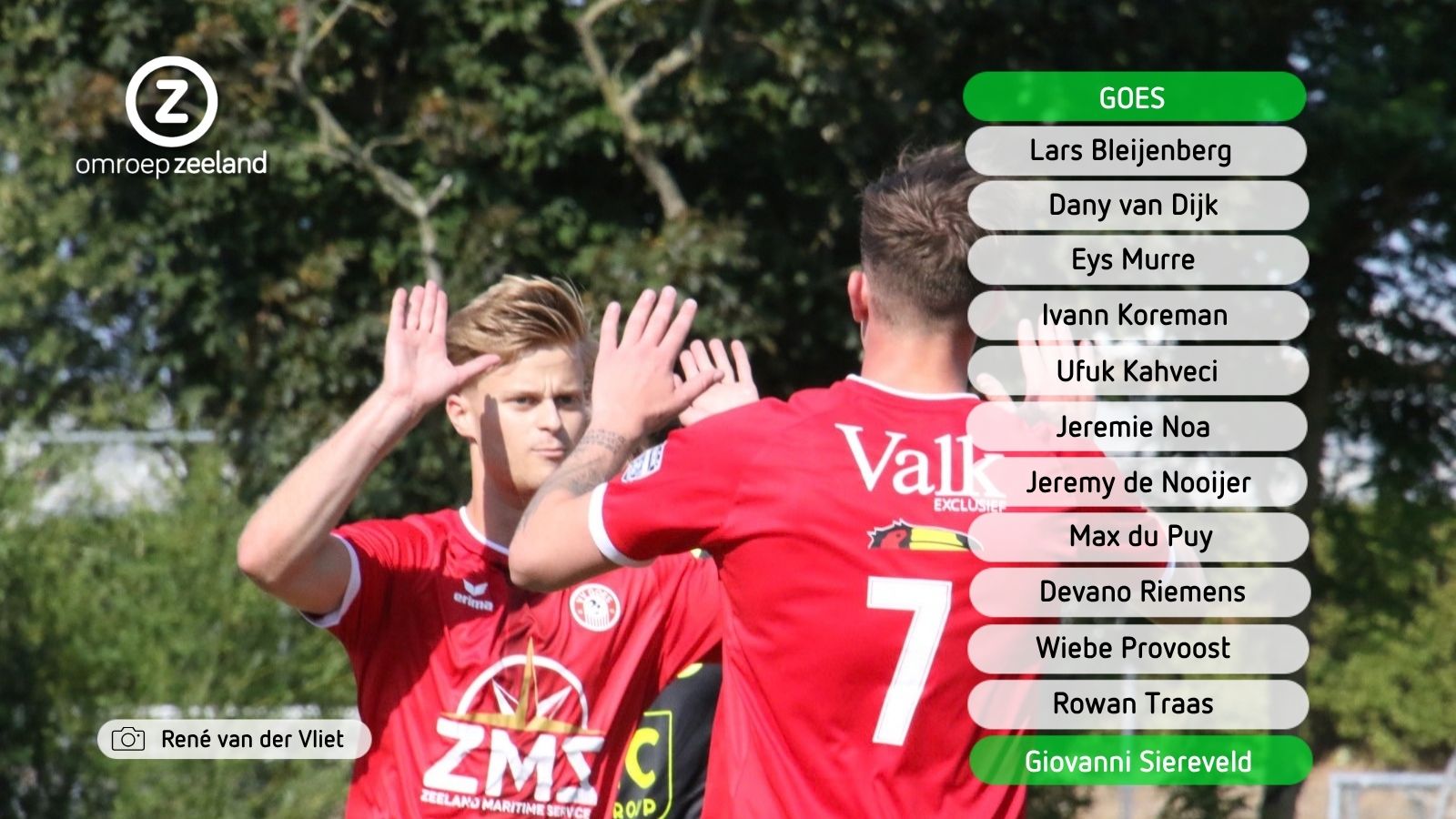 De opstelling van GOES voor de uitwedstrijd bij Poortugaal