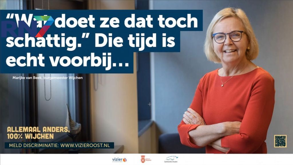 Ook de Wijchense burgemeester Marijke van Beek vertelt in de campagne haar ervaring met discriminatie. Foto: Gloed Communicatie Ook de Wijchense burgemeester Marijke van Beek vertelt in de campagne haar ervaring met discriminatie. Foto: Gloed Communicatie