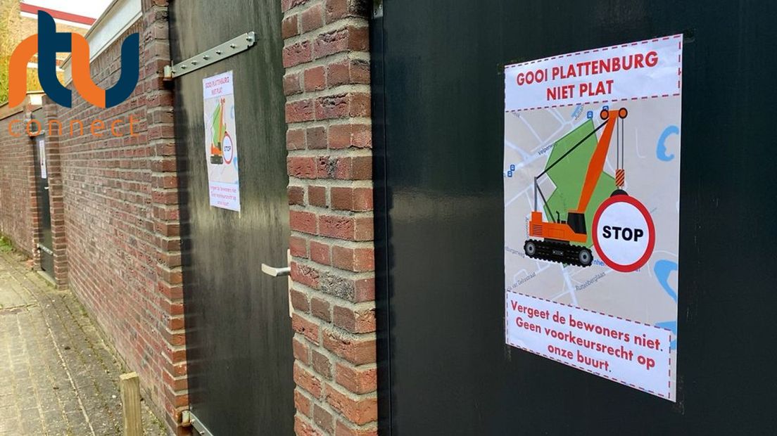 'Gooi Plattenburg niet plat', zo valt te lezen op posters in de buurt