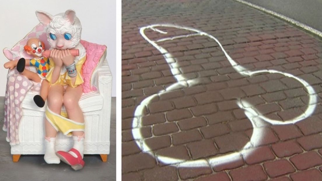 Het omstreden kunstwerk / 'Piemelkunst' in Assen