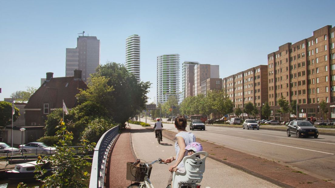 Impressie van de woontorens