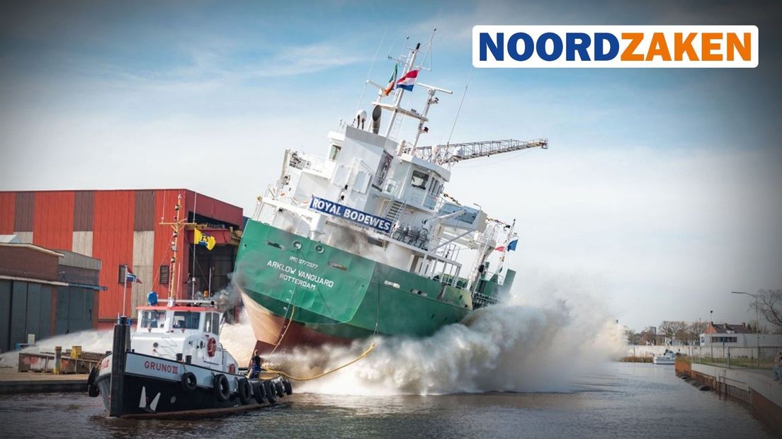Tewaterlating van de Arklow Vanguard bij Royal Bodewes in Hoogezand