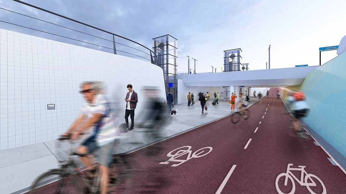 Onder het station Delft Zuid komt een fietserstunnel. | Afbeelding gemeente Delft