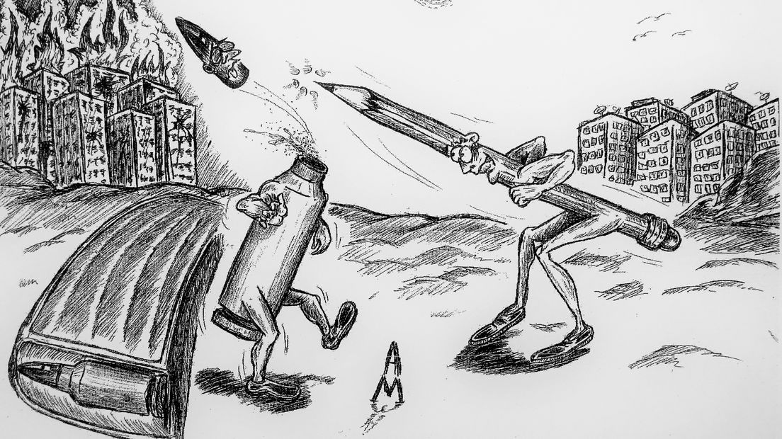 Een van de cartoons van de Syrische Mohamad Abo Zarraa.