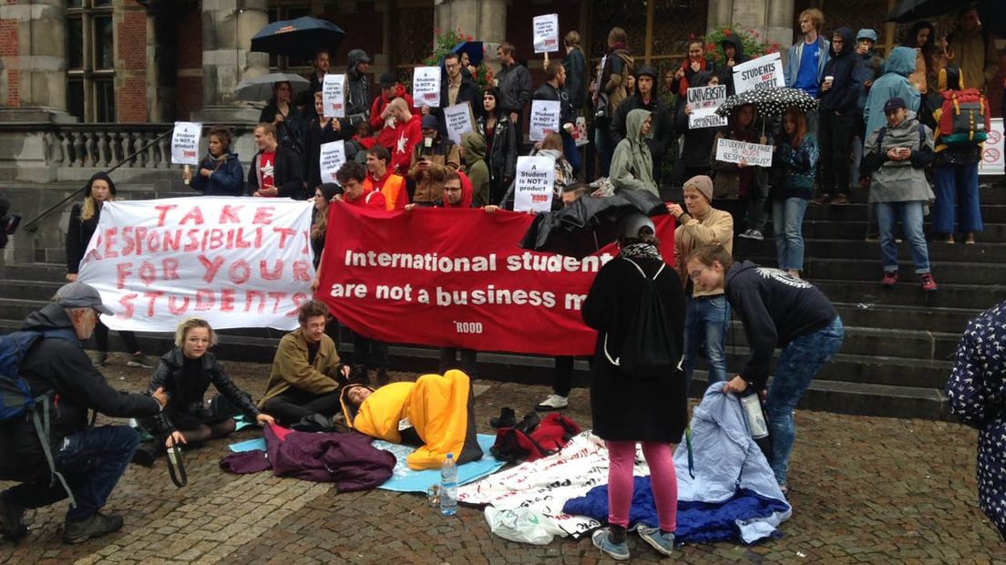 Internationale studenten protesteren september 2017 tegen het kamertekort