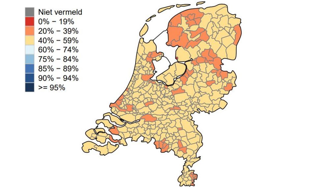 Vaccinatiegraad tweede herhaalprik 60-plussers naar gemeente van week 9 tot en met week 23