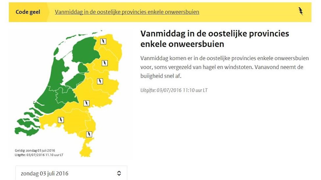 Code geel voor Oost-Nederland